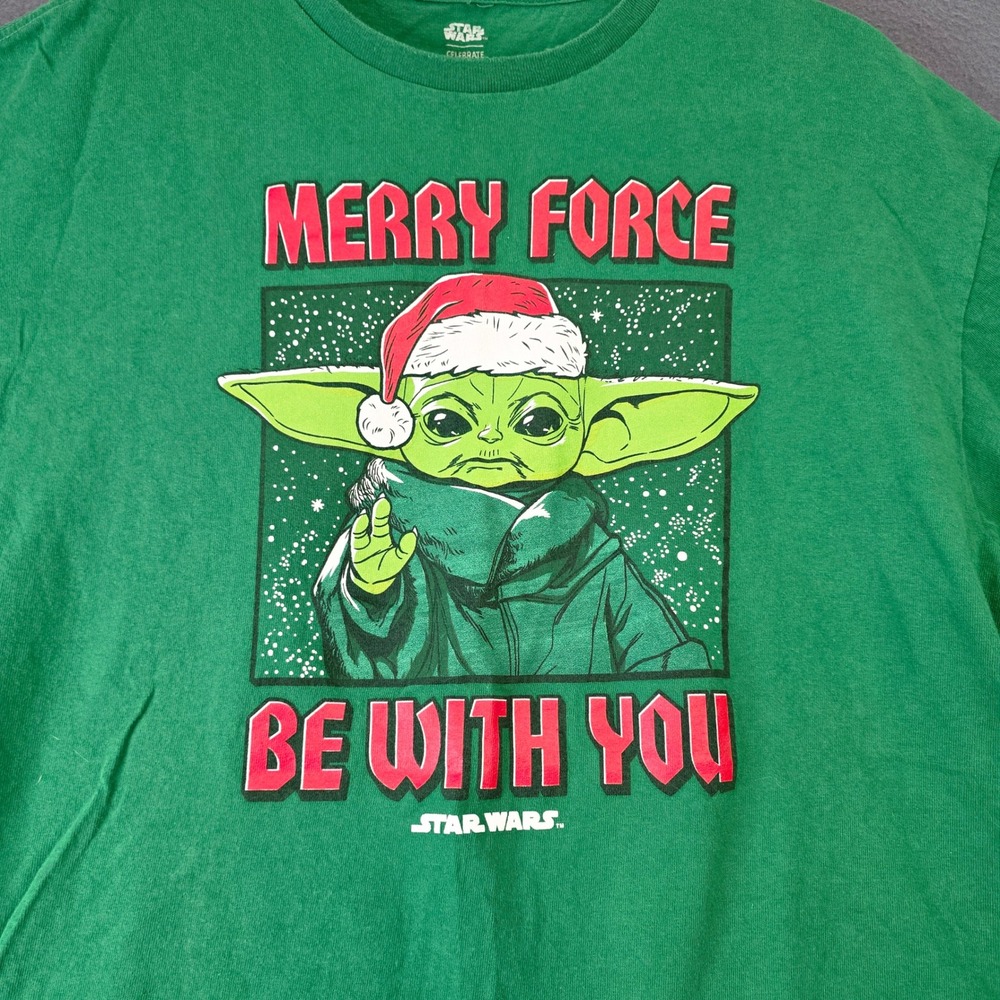 Star Wars Grogu Merry Force Be With You Christmas T-Shirt XL Celebrate Together